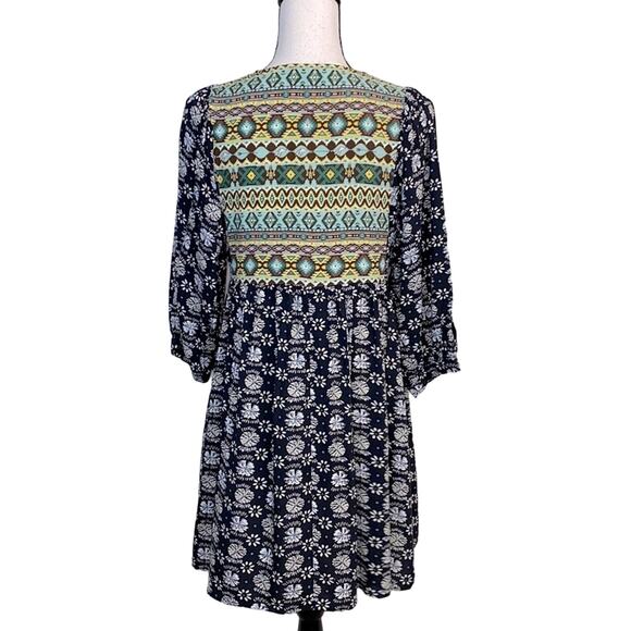 Umgee Boho Print Split Neck Dress/Tunic Size Medium - Picture 2 of 8